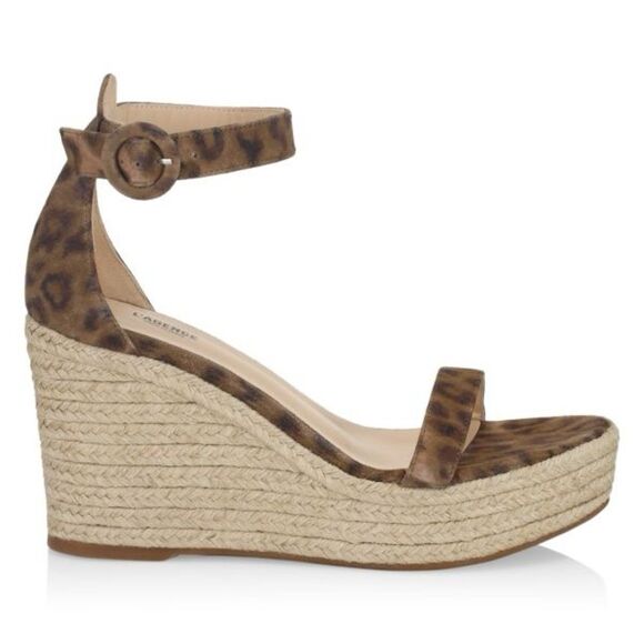 L'AGENCE Elysee Suede Espadrille Wedge Sandals Cheetah Sz 37 US 7 - Picture 1 of 9